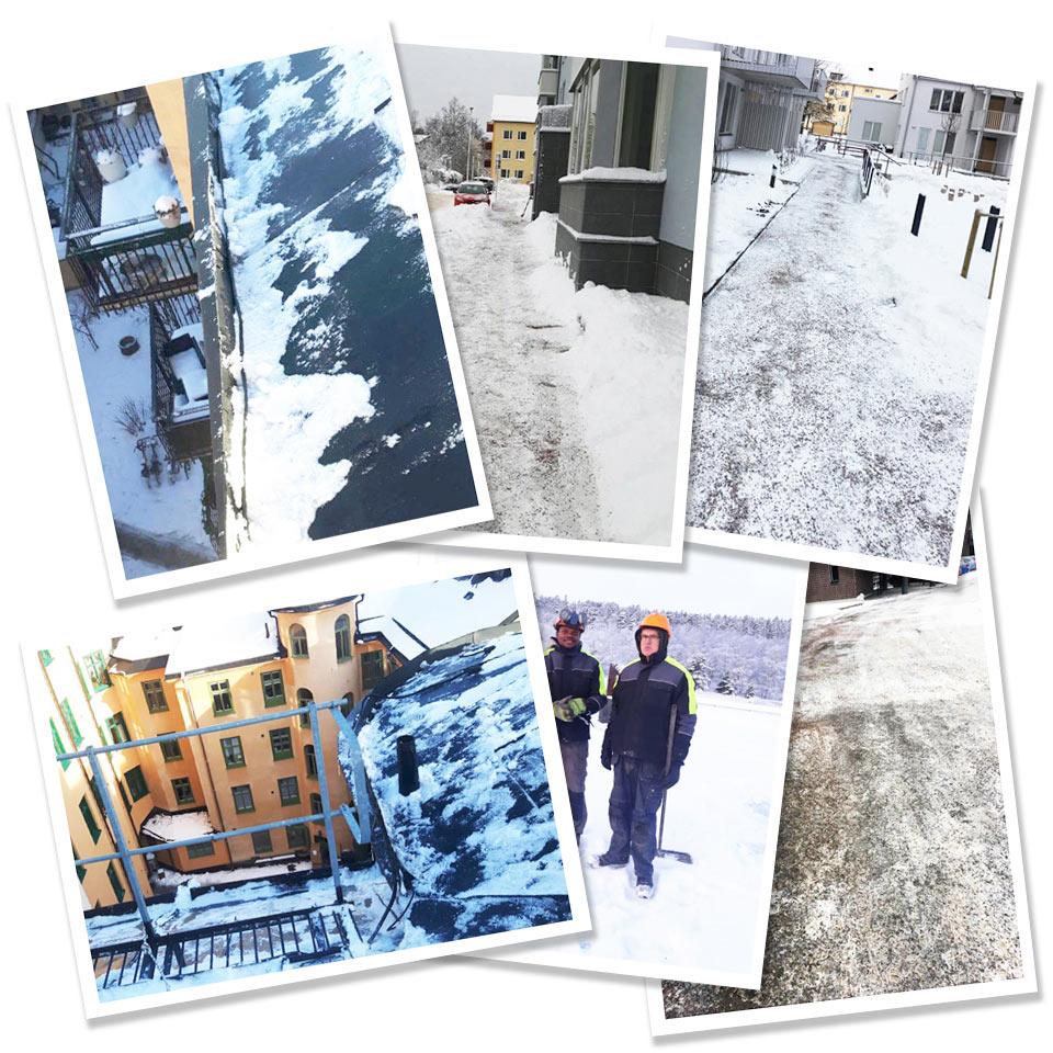 Collage av foton med snöborttagning
